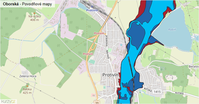 Oborská - záplavové mapy stoleté vody