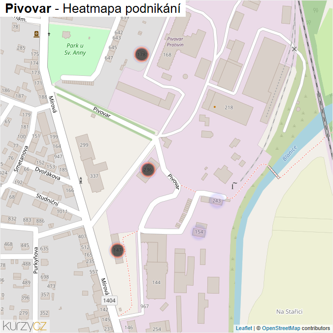 Mapa Pivovar - Firmy v ulici.