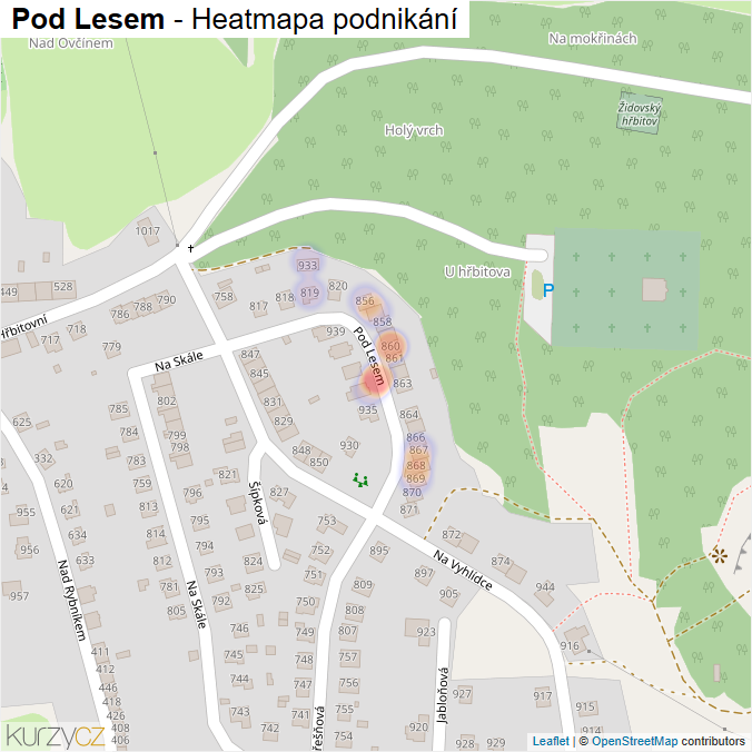Mapa Pod Lesem - Firmy v ulici.