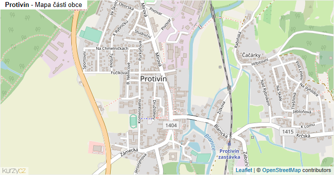 Protivín - mapa části obce