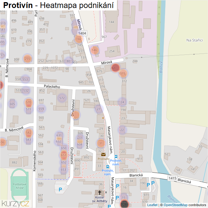 Mapa Protivín - Firmy v části obce.