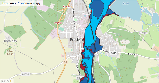 Protivín - záplavové mapy stoleté vody