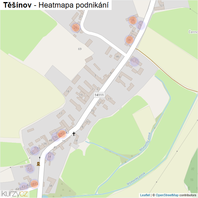 Mapa Těšínov - Firmy v části obce.