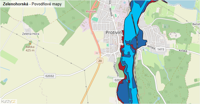Zelenohorská - záplavové mapy stoleté vody