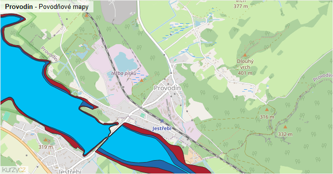 Provodín - záplavové mapy stoleté vody