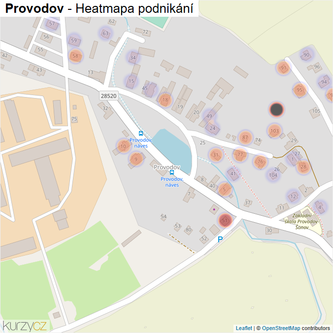 Mapa Provodov - Firmy v části obce.
