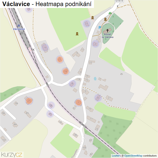 Mapa Václavice - Firmy v části obce.