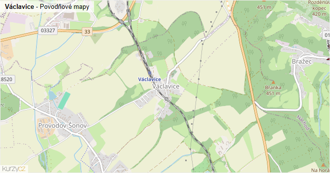 Václavice - záplavové mapy stoleté vody