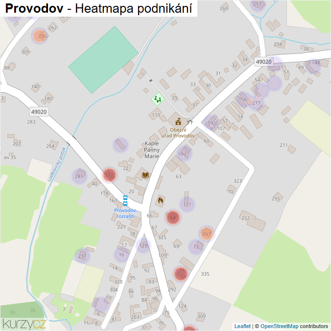 Mapa Provodov - Firmy v části obce.