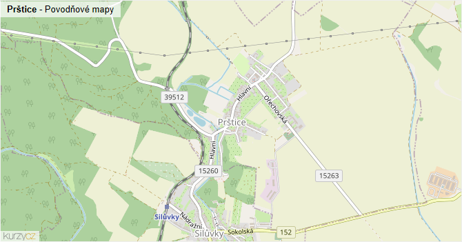 Prštice - záplavové mapy stoleté vody