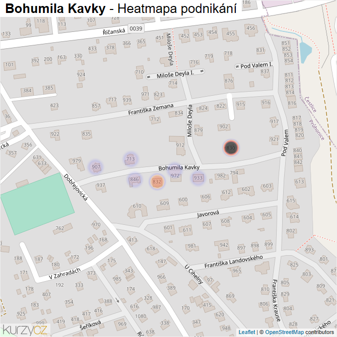 Mapa Bohumila Kavky - Firmy v ulici.