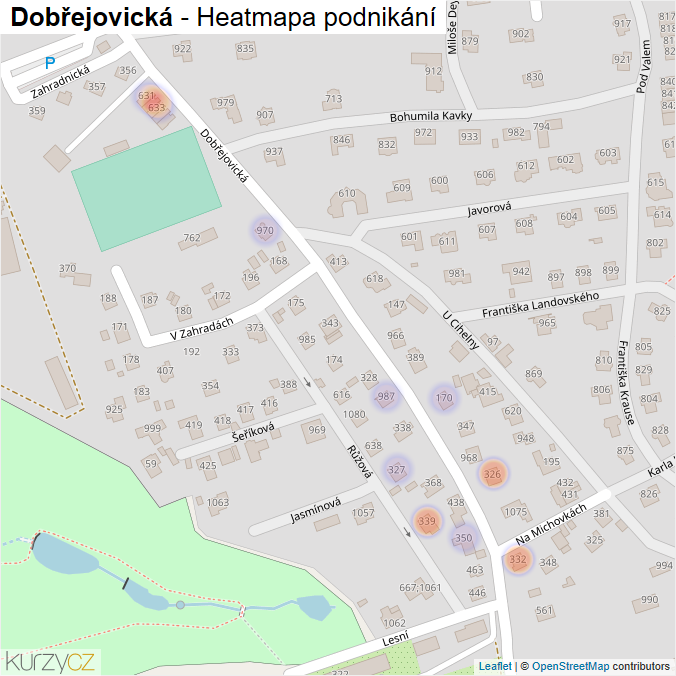Mapa Dobřejovická - Firmy v ulici.