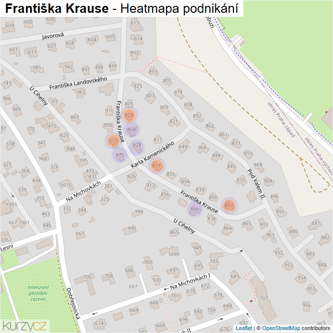 Mapa Františka Krause - Firmy v ulici.