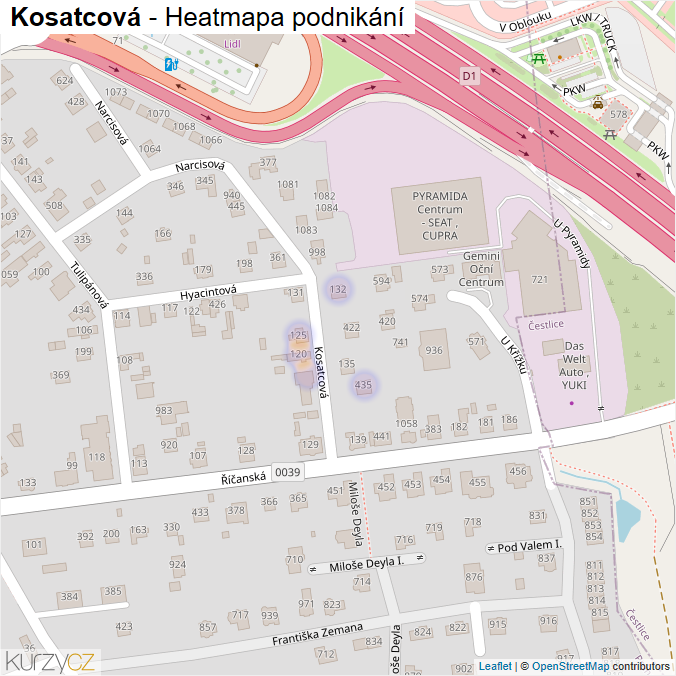 Mapa Kosatcová - Firmy v ulici.