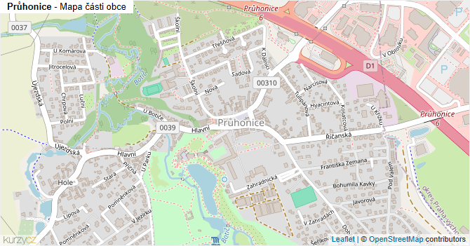 Průhonice - mapa části obce
