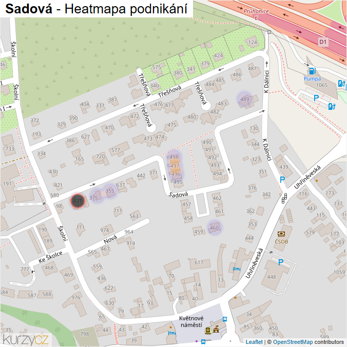 Mapa Sadová - Firmy v ulici.
