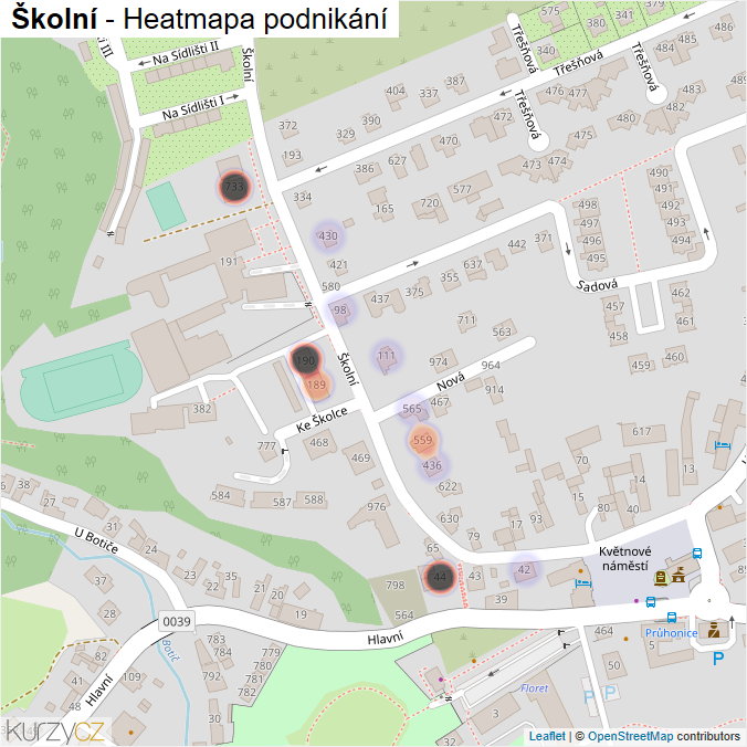 Mapa Školní - Firmy v ulici.