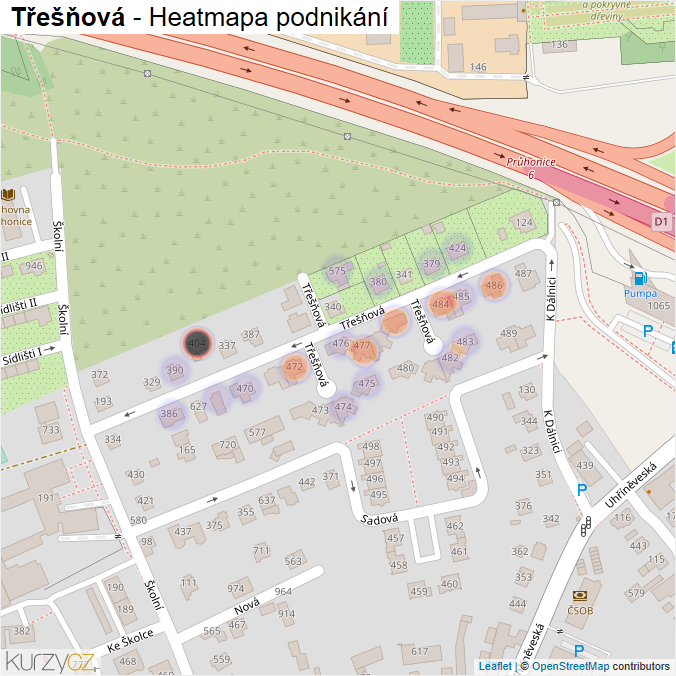 Mapa Třešňová - Firmy v ulici.