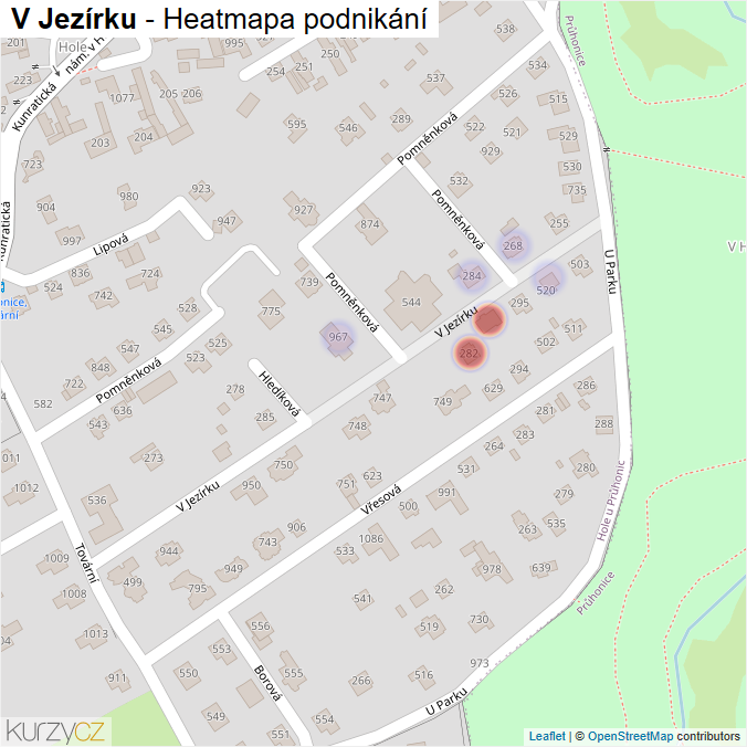 Mapa V Jezírku - Firmy v ulici.