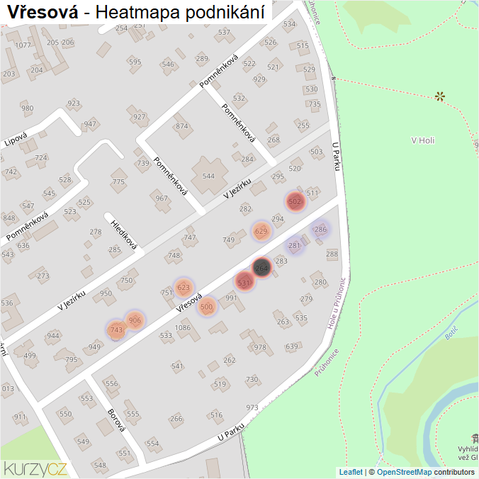 Mapa Vřesová - Firmy v ulici.