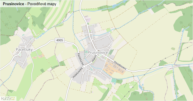 Prusinovice - záplavové mapy stoleté vody