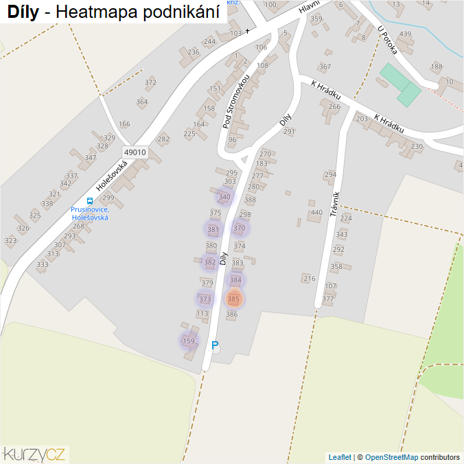 Mapa Díly - Firmy v ulici.