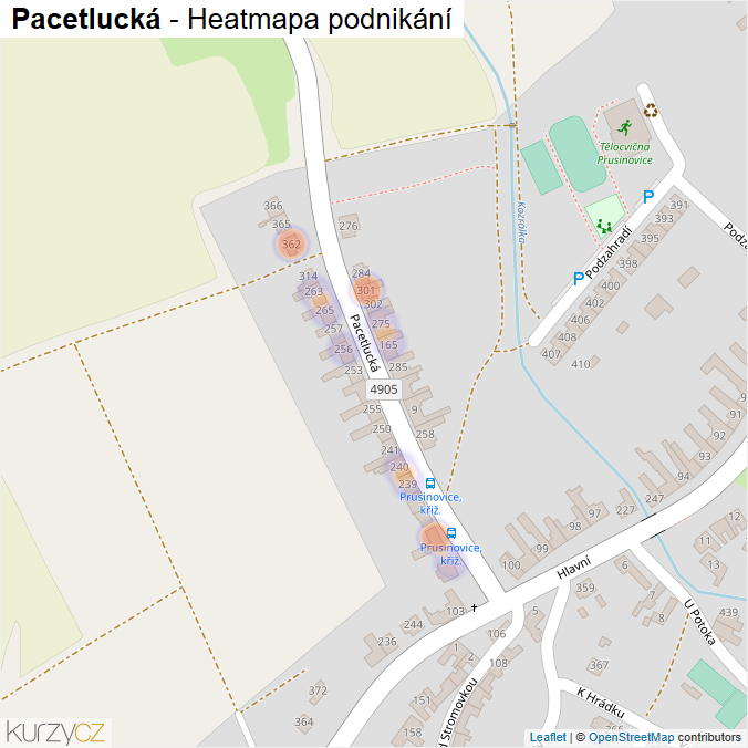 Mapa Pacetlucká - Firmy v ulici.