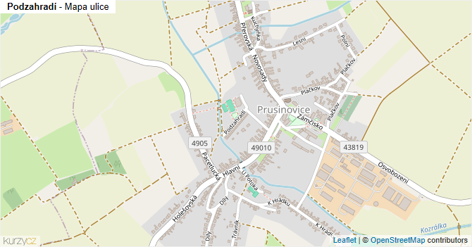 Podzahradí - mapa ulice