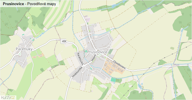 Prusinovice - záplavové mapy stoleté vody
