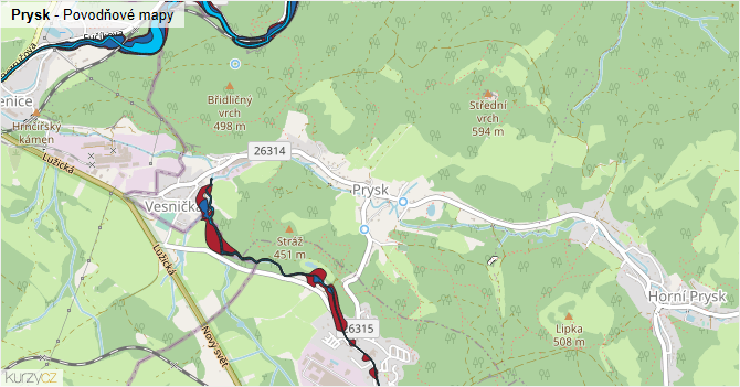 Prysk - záplavové mapy stoleté vody