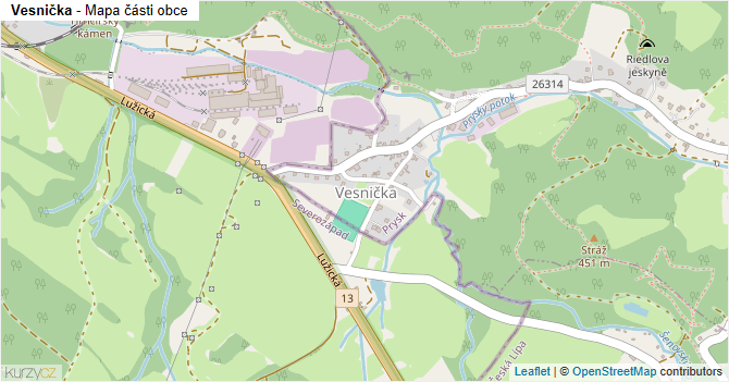Vesnička - mapa části obce