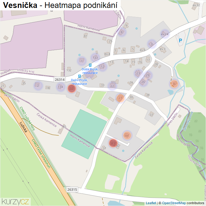 Mapa Vesnička - Firmy v části obce.