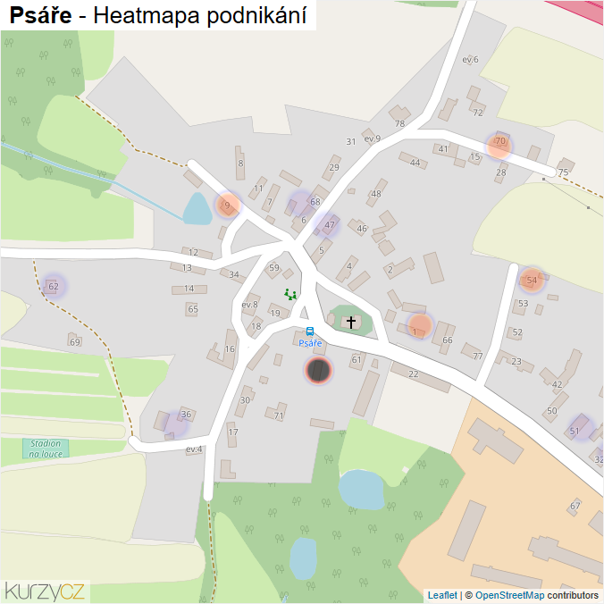 Mapa Psáře - Firmy v části obce.