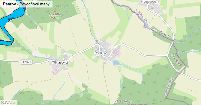 Psárov - záplavové mapy stoleté vody