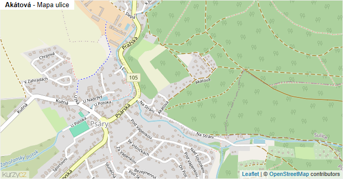 Akátová - mapa ulice
