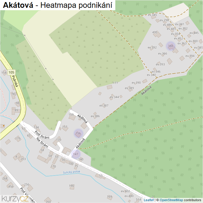 Mapa Akátová - Firmy v ulici.