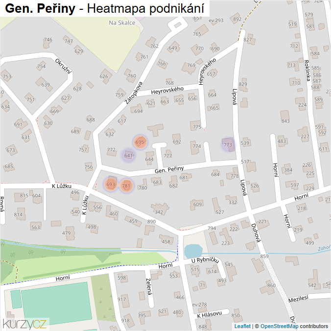 Mapa Gen. Peřiny - Firmy v ulici.