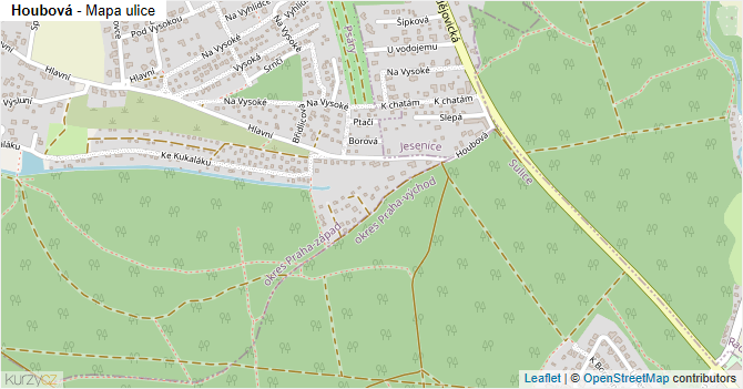 Houbová - mapa ulice