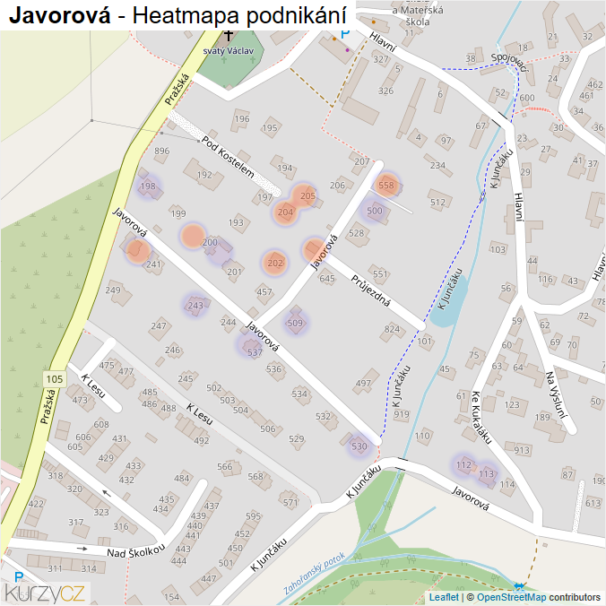 Mapa Javorová - Firmy v ulici.