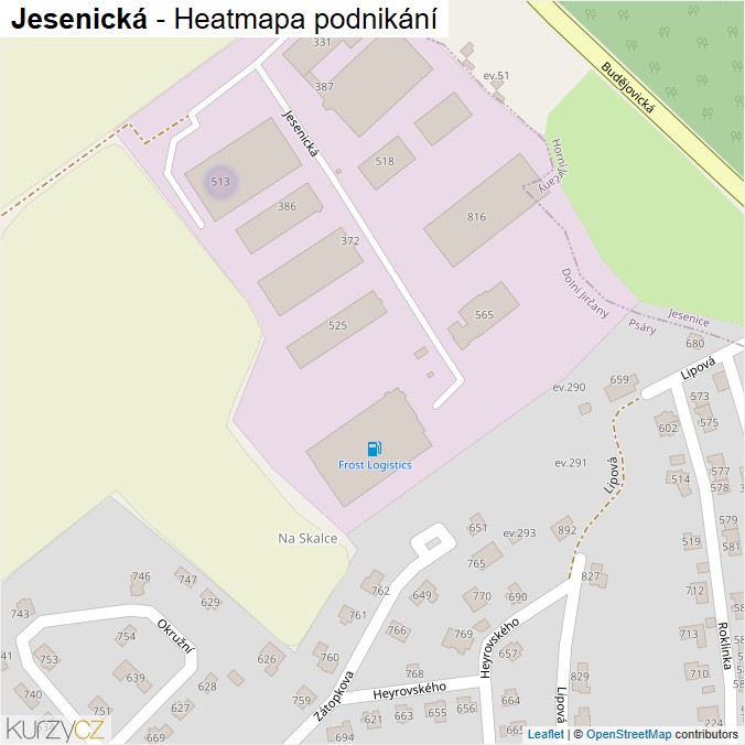 Mapa Jesenická - Firmy v ulici.