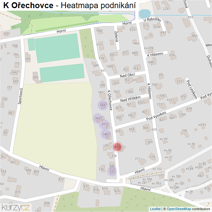 Mapa K Ořechovce - Firmy v ulici.