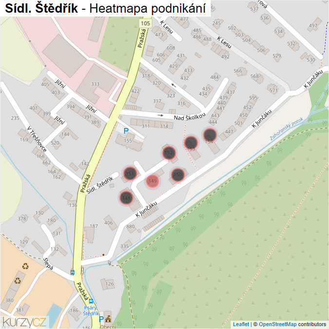 Mapa Sídl. Štědřík - Firmy v ulici.