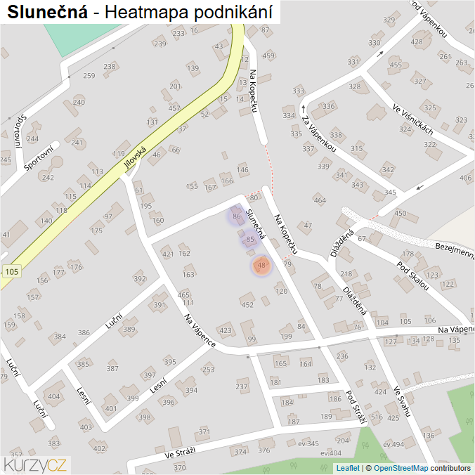 Mapa Slunečná - Firmy v ulici.