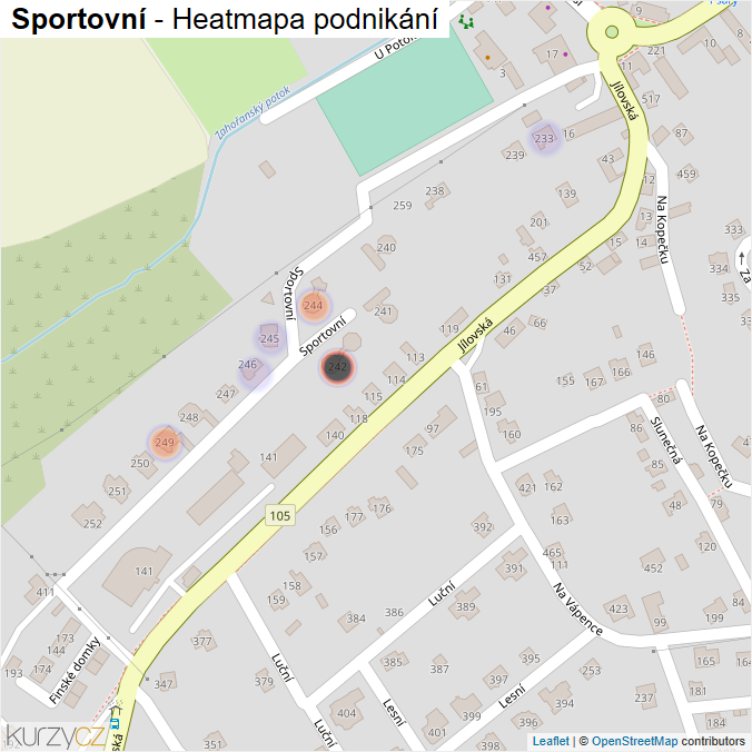 Mapa Sportovní - Firmy v ulici.