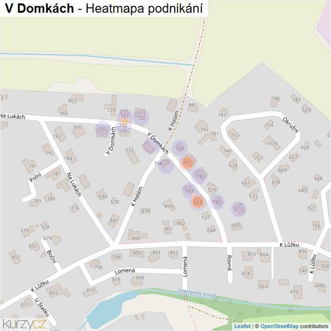 Mapa V Domkách - Firmy v ulici.