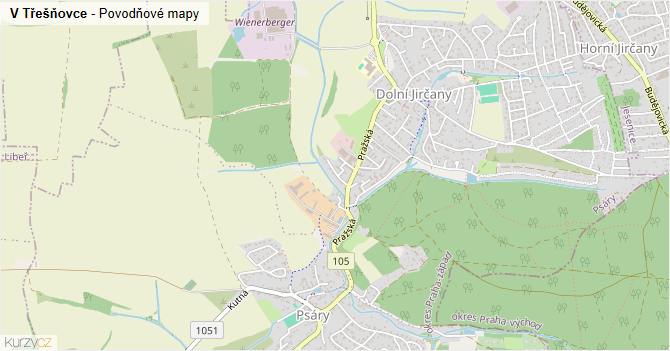 V Třešňovce - záplavové mapy stoleté vody