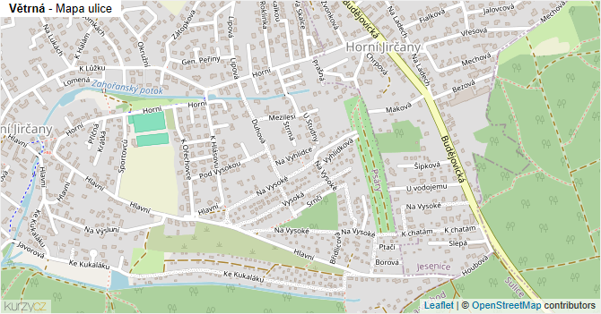 Větrná - mapa ulice