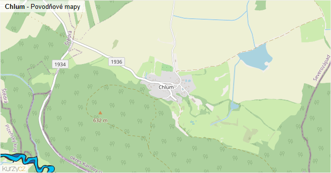 Chlum - záplavové mapy stoleté vody
