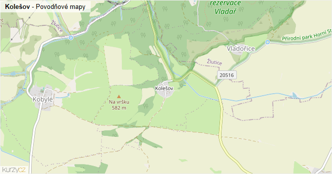 Kolešov - záplavové mapy stoleté vody