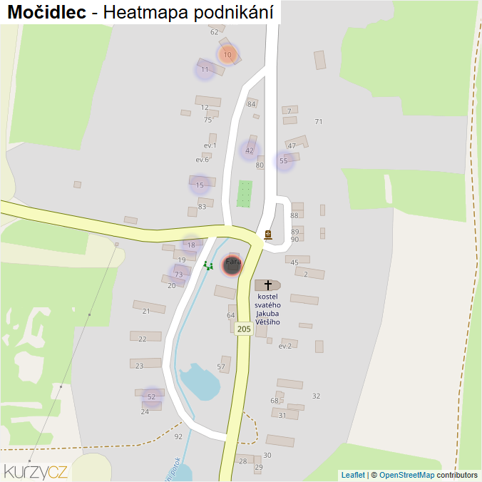 Mapa Močidlec - Firmy v části obce.
